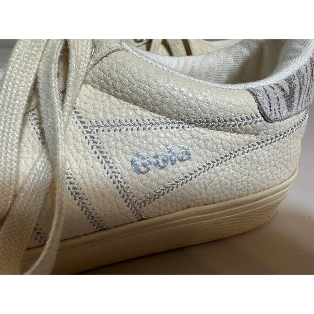 Gola sneakers Orchid II Zebra creamy white & silver leather animal print  Sz 9